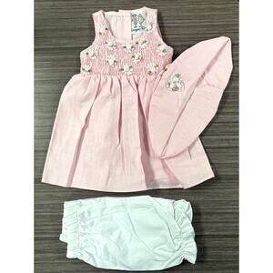 Vintage Crayon Kids Smocked Dress Set Girls Size 6-9mt Pink Floral Embroidered